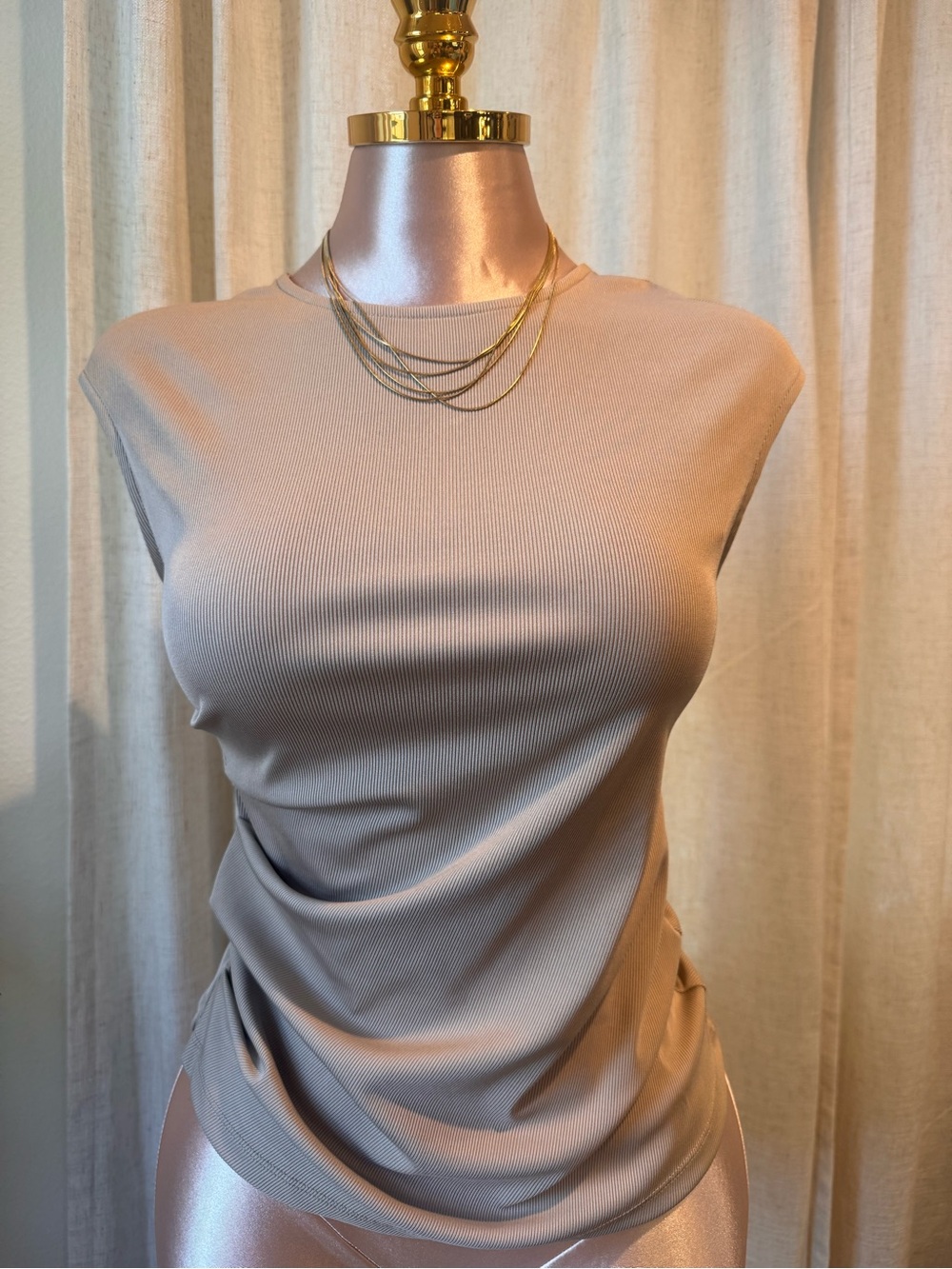 Haute Monde Ribbed Sleeveless Tank Top - Taupe